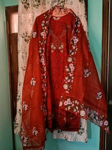 Elegant Red Floral Kurta Set