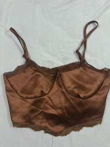 Satin Lace Trim Corset Bra Top
