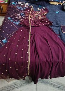 Burgundy Embroidered sharara.