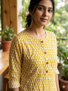 Yellow Geometric Print Kurta S size