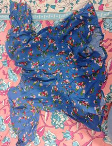 Floral Print Blue Top