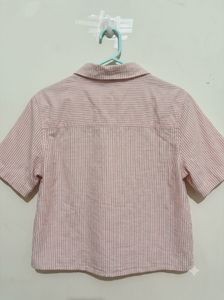 Pink Striped Short Sleeve Button-Up Top