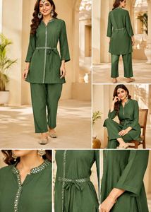 Elegant Green Kurta Set with Mirror Work
