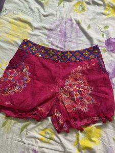 Magenta boho shorts with mirror work