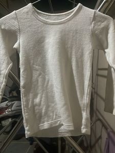 Comfortable White Ribbed Long Sleeve Top