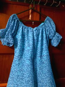 Blue Floral Puff Sleeve Dress