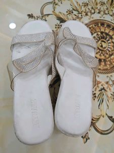 Sparkly White Flat High Heels Sandals