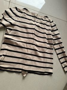 Striped Knit Cardigan with Ruffle Detail