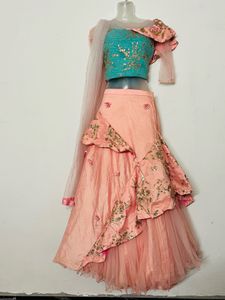 Stunning Teal &amp; Peach Lehenga Choli