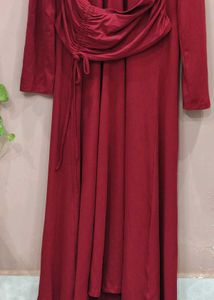 Elegant Red Long Sleeve Ruched Dress