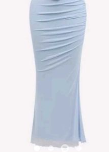 sky Blue Ruched Draped Maxi Skirt”