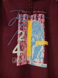 Men's Maroon Graphic Polo T-Shirt | Size 34 |