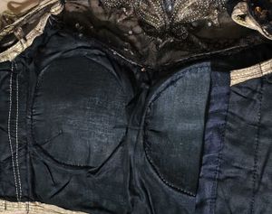 Elegant Black Velvet Blouse with Gold Embellishmen