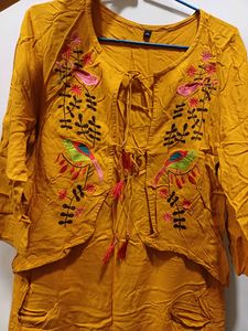 Yellow Kurti With Attach Jacket Style For Women