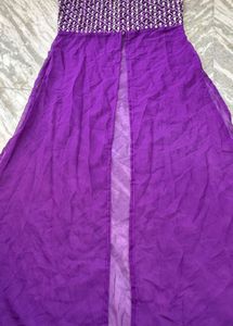 Purple Ethnic Gown with Embellished Neckline