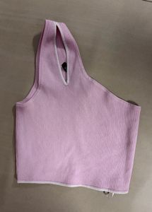 Pink One Shoulder Ribbed Knit Top