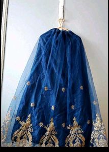 Exquisite Navy Blue Embroidered Gown