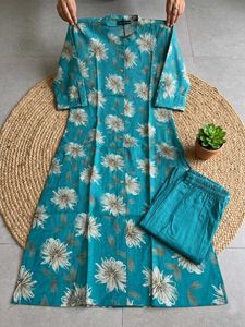 Turquoise Floral Kurta Set