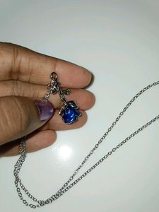Blue Rose Pendant Necklace