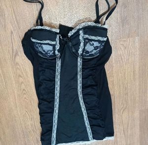 Elegant Black Lace Trim Corset Top