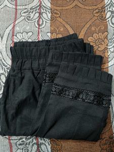 Black Palazzo Pants with Lace Detail