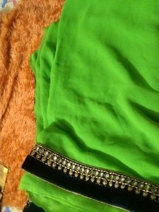 Vibrant Green Saree with Embellished Border