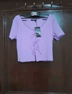 Lavender Tie-Front Crop Top