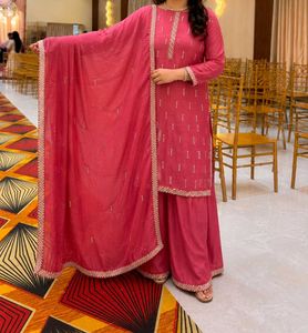 Organza Fuchsia Pink Embellished Suit
