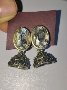Elegant Jhumka Earrings with Crystal Accents
