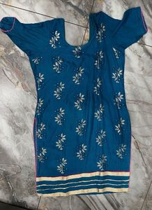 Teal Kurta with Silver Floral Print