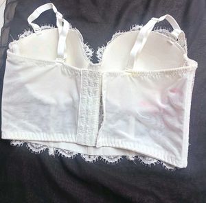 White Lace Trim Corset Bra