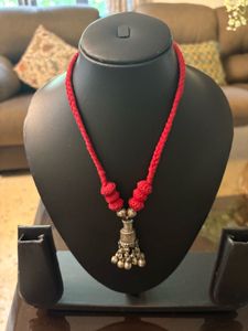 Thread Necklace with oxidised Silver Pend