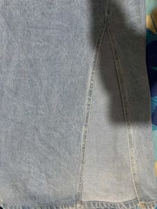 Light Wash Denim Maxi Skirt with Slits