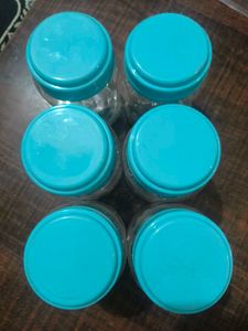 Set of 6 Clear Jars with Teal Lids