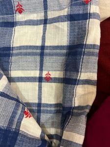 Blue & White Plaid Embroidered Top