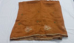 Elegant Brown Embroidered Saree