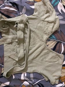 Sage Green Ribbed Cut-Out Top