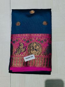 Elegant Teal &amp; Pink Banarasi Silk Saree