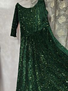 bottle green micro velvet gown