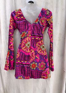 7307. Groovy Retro Flower Print Dress