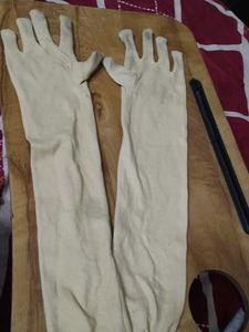 women Long Cream Colored Gloves