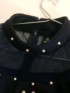 Elegant Pearl Embellished Mesh Top