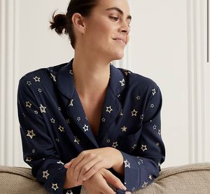 M&amp;S Navy Star Print Pajama Top