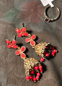 Red & Gold Ethnic Earrings & Ring✨❤️
