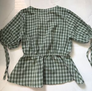 Green Plaid Peplum Top
