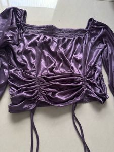 Purple Ruched Square Neck Top