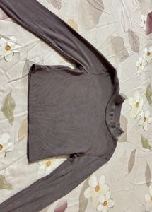Grey Ribbed Mock Neck Cropped Top