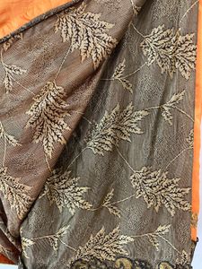 Elegant Orange Embroidered Silk Saree