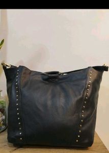 Chic Studded Black Leather Hobo Bag