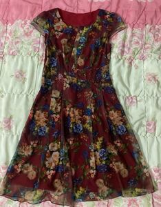 Floral Print Sheer Overlay vintage Dress